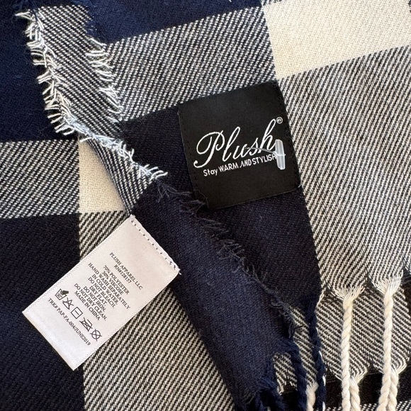 Plush Apparel Ultra Soft Plaid Scarf, navy/charcoal/white with fringe - Picture 3 of 4